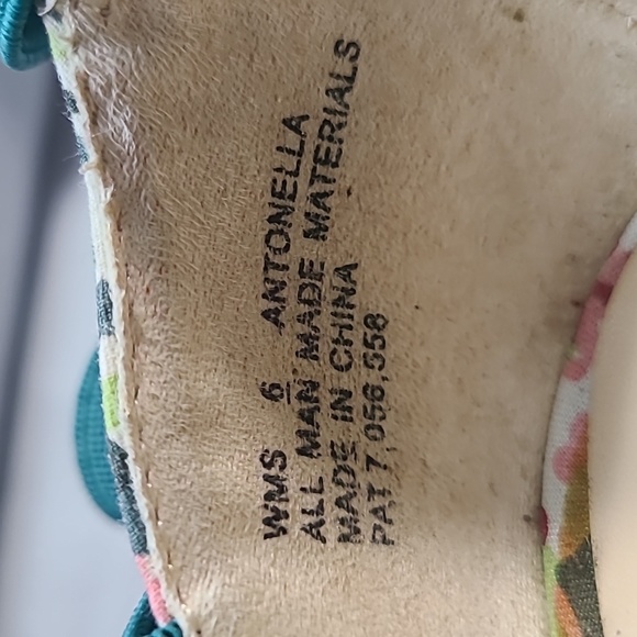 REPORT-Antonella floral print w/ teal trimming and elastic straps wedges - Picture 7 of 8